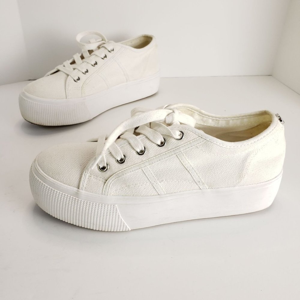 Steve Madden Emmi Platform Lace Up Sneakers White Chunky Canvas Shoes Size 8.5 - Picture 12 of 12